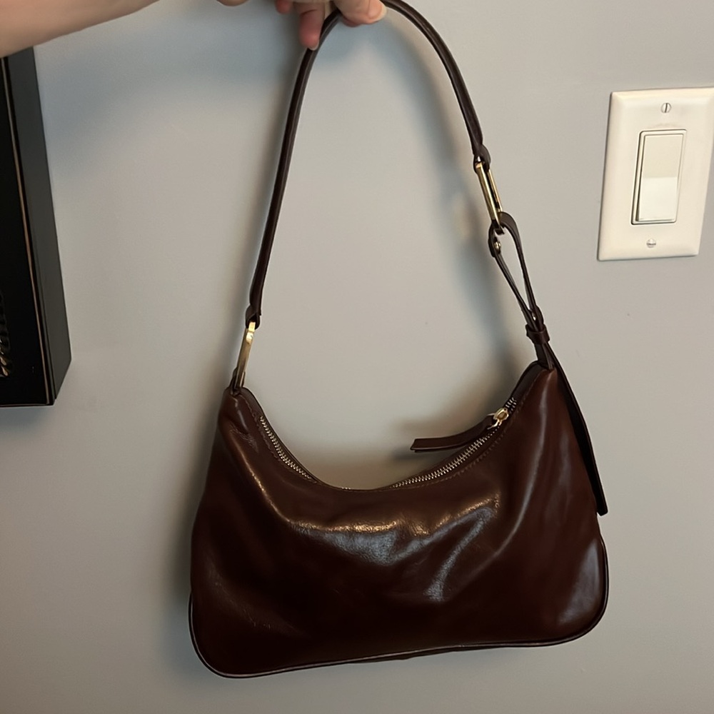 Zara Dark Brown Glossy Shoulder Bag -New